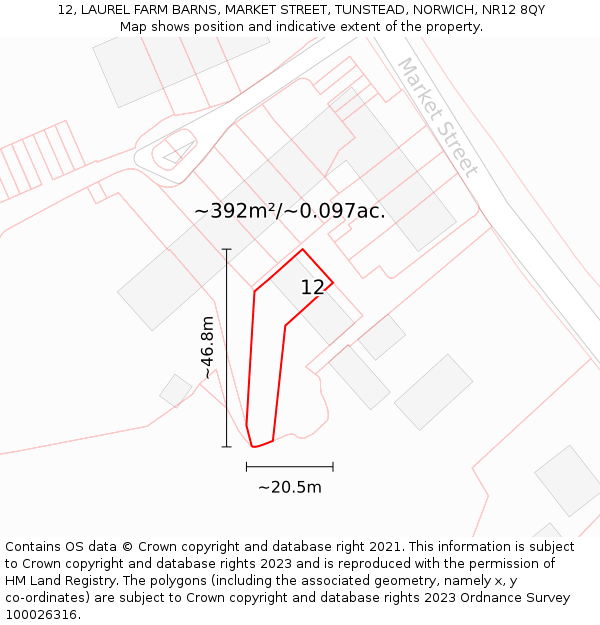 12, LAUREL FARM BARNS, MARKET STREET, TUNSTEAD, NORWICH, NR12 8QY: Plot and title map