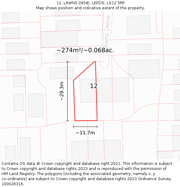 12, LAWNS DENE, LEEDS, LS12 5RP: Plot and title map