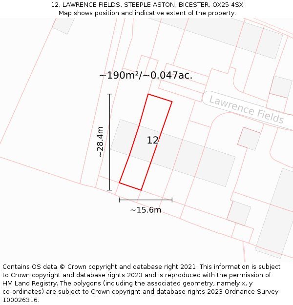 12, LAWRENCE FIELDS, STEEPLE ASTON, BICESTER, OX25 4SX: Plot and title map