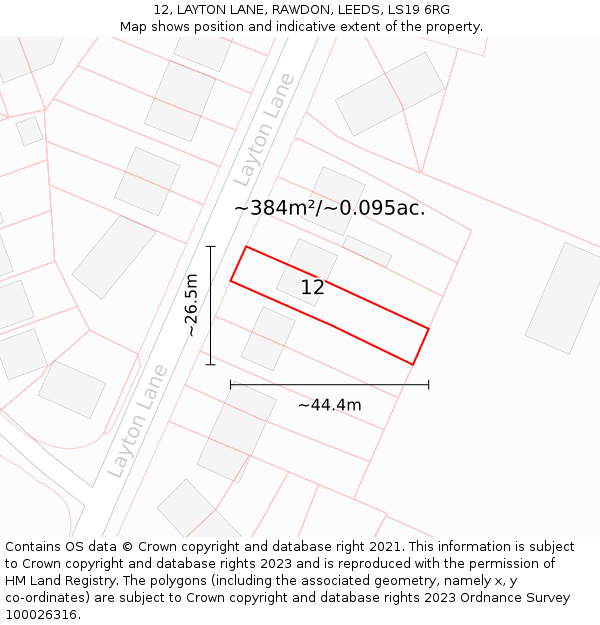 12, LAYTON LANE, RAWDON, LEEDS, LS19 6RG: Plot and title map