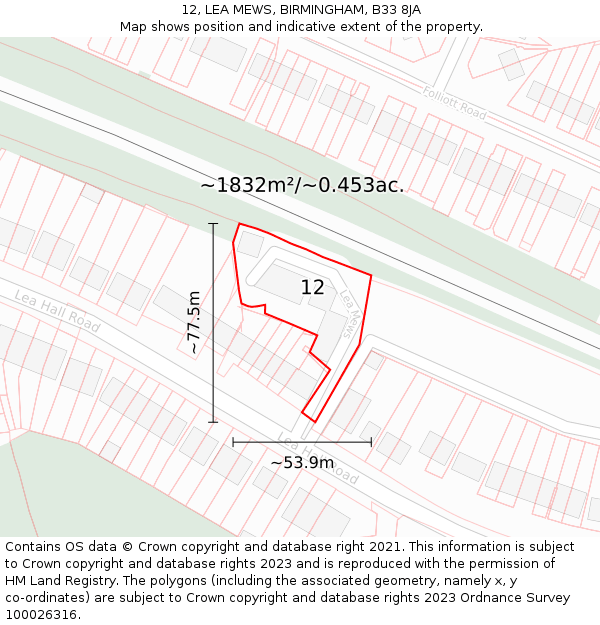 12, LEA MEWS, BIRMINGHAM, B33 8JA: Plot and title map