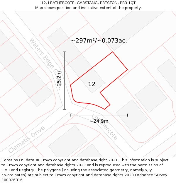 12, LEATHERCOTE, GARSTANG, PRESTON, PR3 1QT: Plot and title map