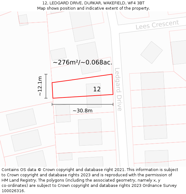 12, LEDGARD DRIVE, DURKAR, WAKEFIELD, WF4 3BT: Plot and title map