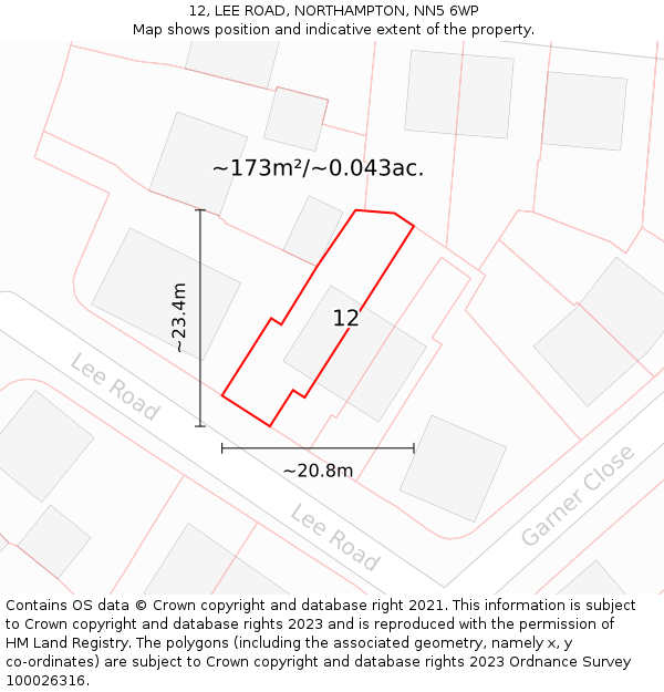 12, LEE ROAD, NORTHAMPTON, NN5 6WP: Plot and title map