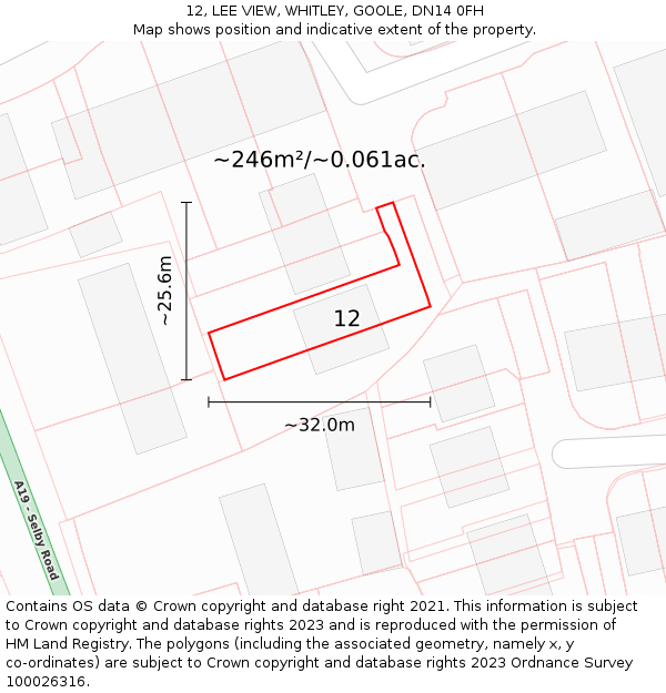 12, LEE VIEW, WHITLEY, GOOLE, DN14 0FH: Plot and title map