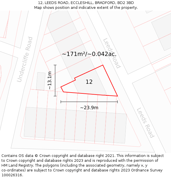 12, LEEDS ROAD, ECCLESHILL, BRADFORD, BD2 3BD: Plot and title map