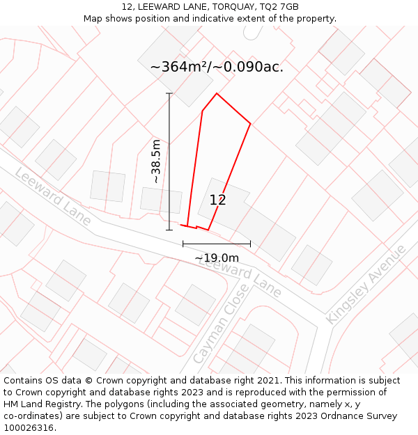 12, LEEWARD LANE, TORQUAY, TQ2 7GB: Plot and title map