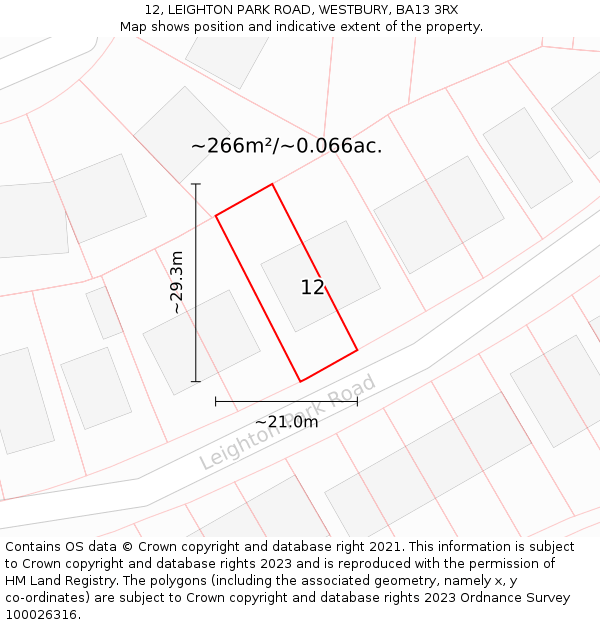 12, LEIGHTON PARK ROAD, WESTBURY, BA13 3RX: Plot and title map