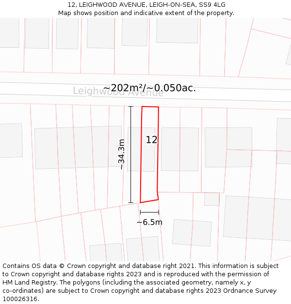 12, LEIGHWOOD AVENUE, LEIGH-ON-SEA, SS9 4LG: Plot and title map