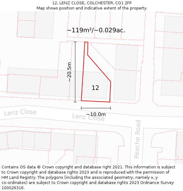 12, LENZ CLOSE, COLCHESTER, CO1 2FP: Plot and title map