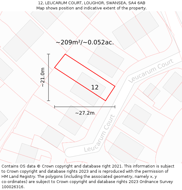 12, LEUCARUM COURT, LOUGHOR, SWANSEA, SA4 6AB: Plot and title map