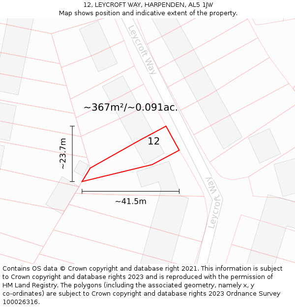 12, LEYCROFT WAY, HARPENDEN, AL5 1JW: Plot and title map