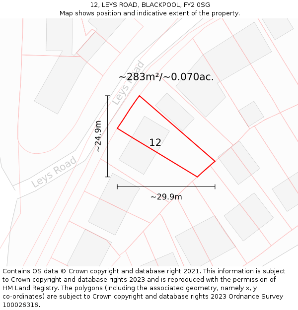 12, LEYS ROAD, BLACKPOOL, FY2 0SG: Plot and title map