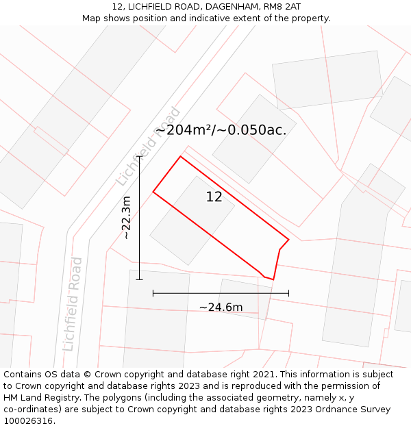 12, LICHFIELD ROAD, DAGENHAM, RM8 2AT: Plot and title map