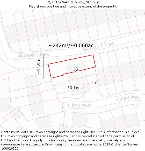 12, LILLEY WAY, SLOUGH, SL1 5UQ: Plot and title map