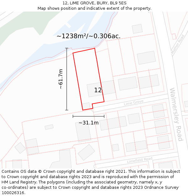 12, LIME GROVE, BURY, BL9 5ES: Plot and title map