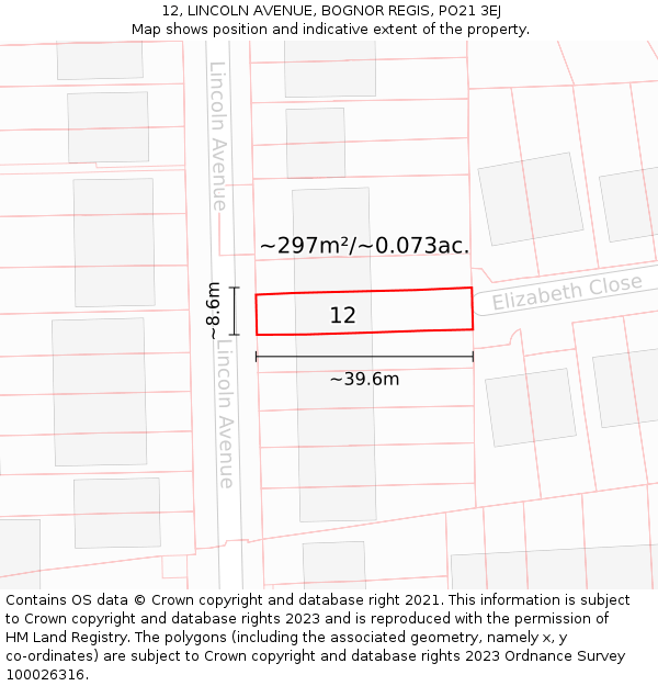 12, LINCOLN AVENUE, BOGNOR REGIS, PO21 3EJ: Plot and title map