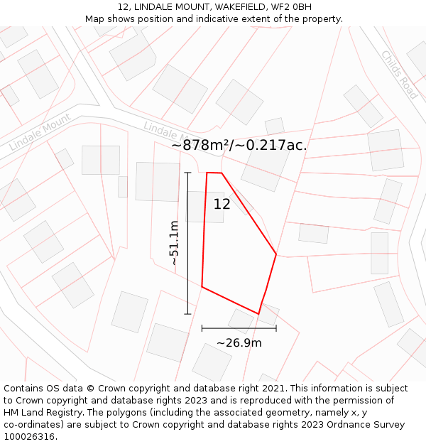 12, LINDALE MOUNT, WAKEFIELD, WF2 0BH: Plot and title map