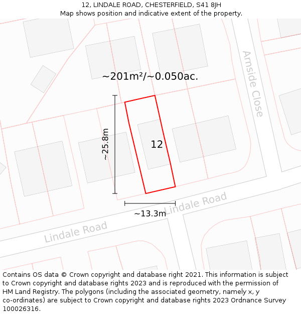 12, LINDALE ROAD, CHESTERFIELD, S41 8JH: Plot and title map