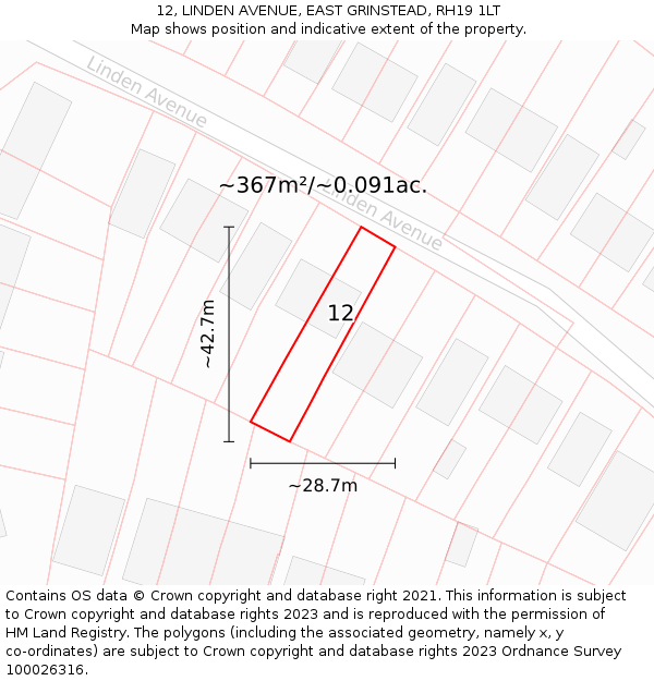 12, LINDEN AVENUE, EAST GRINSTEAD, RH19 1LT: Plot and title map