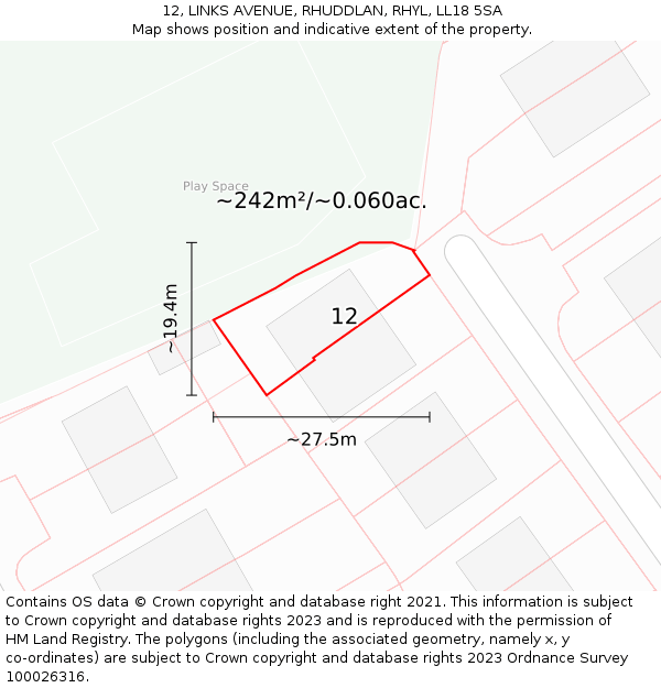 12, LINKS AVENUE, RHUDDLAN, RHYL, LL18 5SA: Plot and title map