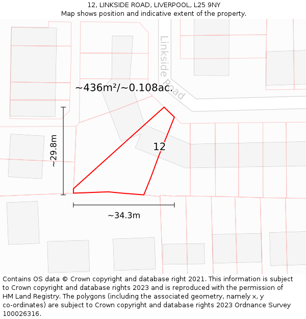 12, LINKSIDE ROAD, LIVERPOOL, L25 9NY: Plot and title map