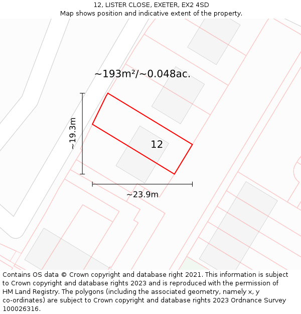 12, LISTER CLOSE, EXETER, EX2 4SD: Plot and title map
