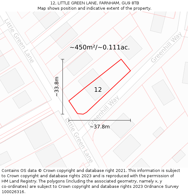 12, LITTLE GREEN LANE, FARNHAM, GU9 8TB: Plot and title map