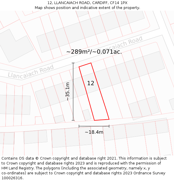 12, LLANCAIACH ROAD, CARDIFF, CF14 1PX: Plot and title map