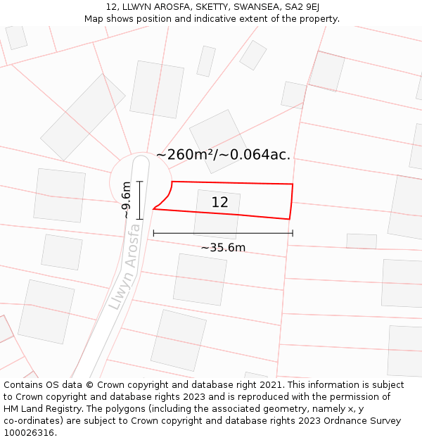 12, LLWYN AROSFA, SKETTY, SWANSEA, SA2 9EJ: Plot and title map