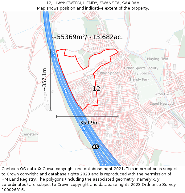 12, LLWYNGWERN, HENDY, SWANSEA, SA4 0AA: Plot and title map