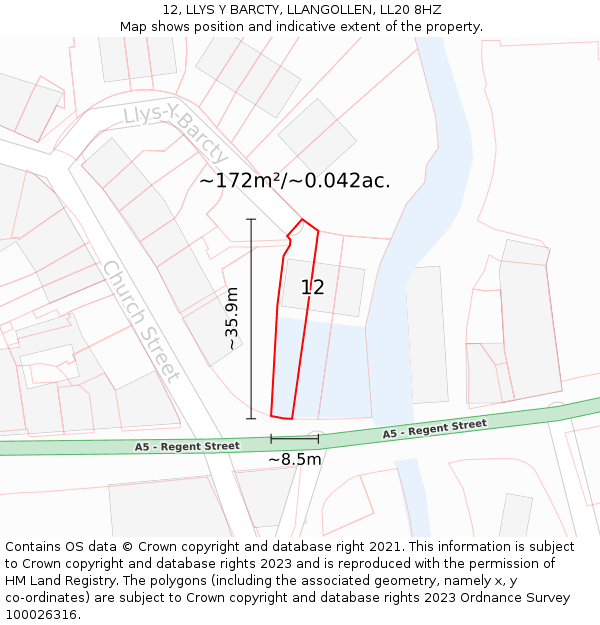 12, LLYS Y BARCTY, LLANGOLLEN, LL20 8HZ: Plot and title map