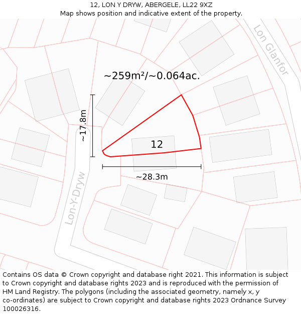 12, LON Y DRYW, ABERGELE, LL22 9XZ: Plot and title map