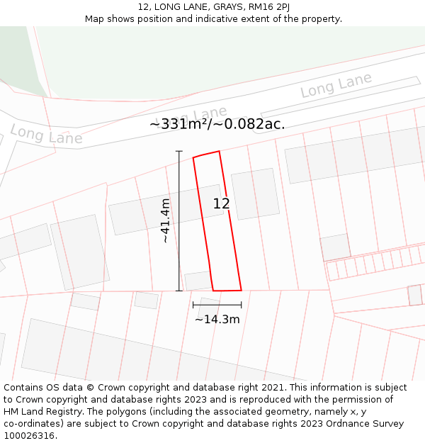 12, LONG LANE, GRAYS, RM16 2PJ: Plot and title map