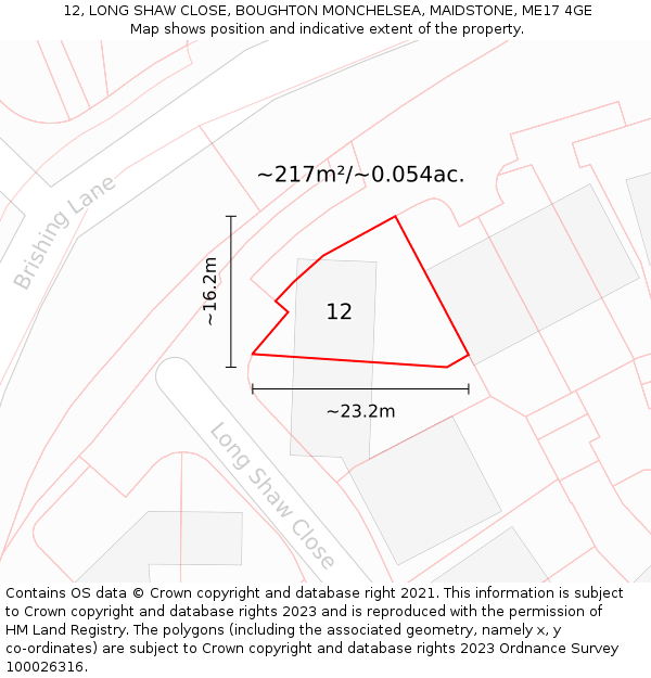 12, LONG SHAW CLOSE, BOUGHTON MONCHELSEA, MAIDSTONE, ME17 4GE: Plot and title map