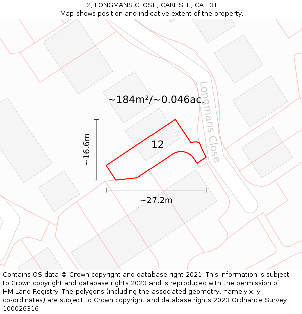 12, LONGMANS CLOSE, CARLISLE, CA1 3TL: Plot and title map