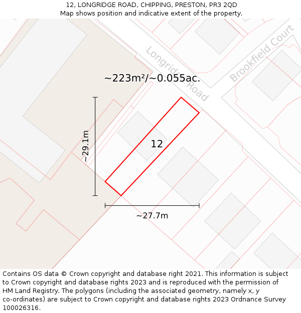 12, LONGRIDGE ROAD, CHIPPING, PRESTON, PR3 2QD: Plot and title map