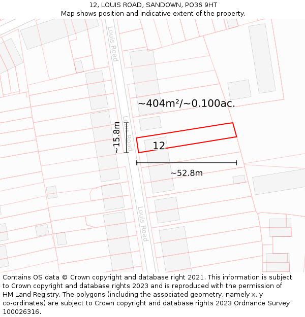 12, LOUIS ROAD, SANDOWN, PO36 9HT: Plot and title map