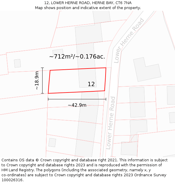 12, LOWER HERNE ROAD, HERNE BAY, CT6 7NA: Plot and title map