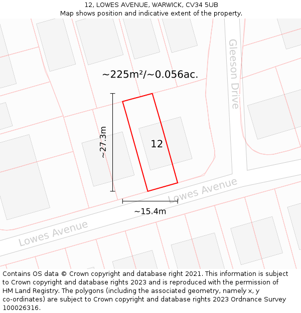 12, LOWES AVENUE, WARWICK, CV34 5UB: Plot and title map