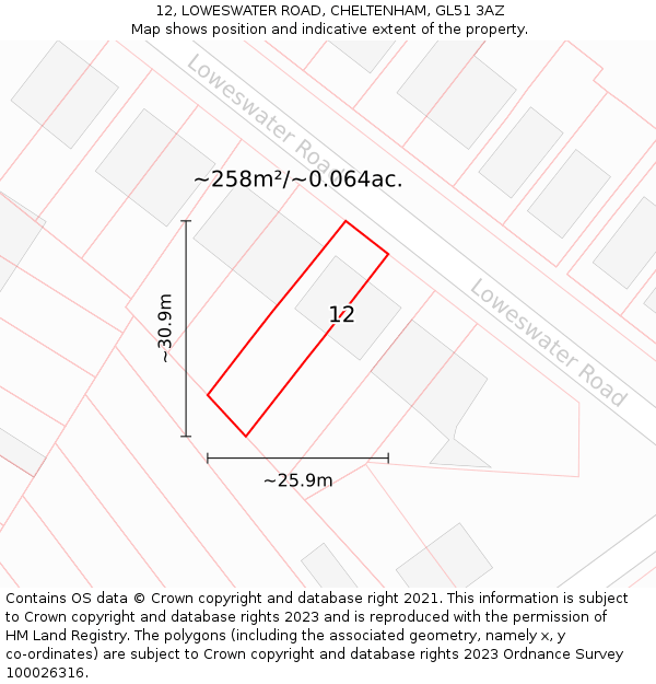 12, LOWESWATER ROAD, CHELTENHAM, GL51 3AZ: Plot and title map