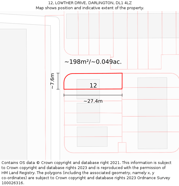 12, LOWTHER DRIVE, DARLINGTON, DL1 4LZ: Plot and title map