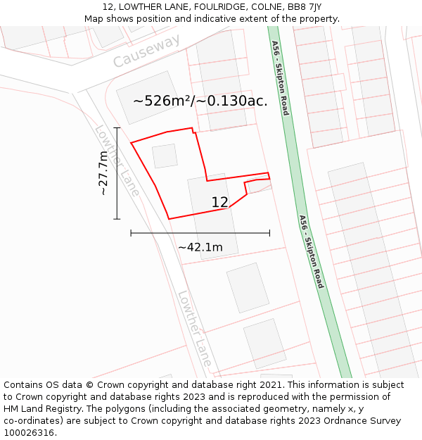 12, LOWTHER LANE, FOULRIDGE, COLNE, BB8 7JY: Plot and title map