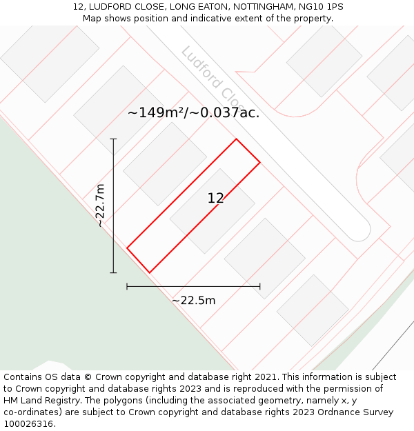 12, LUDFORD CLOSE, LONG EATON, NOTTINGHAM, NG10 1PS: Plot and title map
