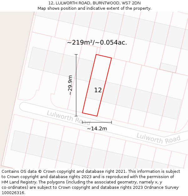 12, LULWORTH ROAD, BURNTWOOD, WS7 2DN: Plot and title map