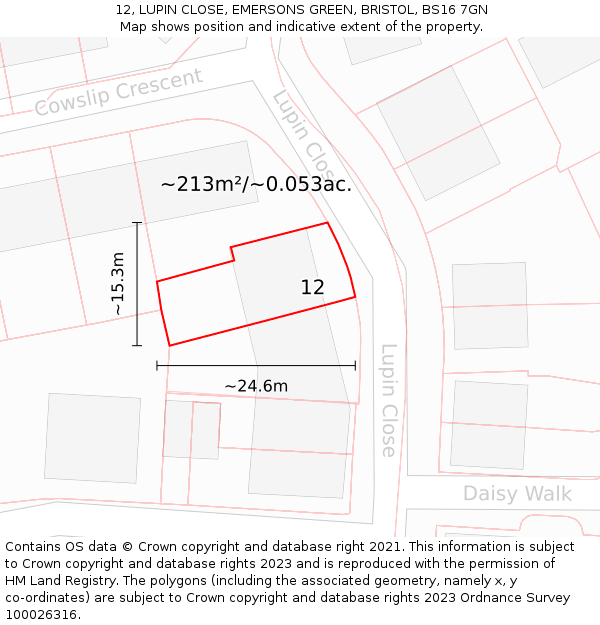 12, LUPIN CLOSE, EMERSONS GREEN, BRISTOL, BS16 7GN: Plot and title map