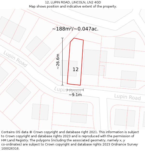 12, LUPIN ROAD, LINCOLN, LN2 4GD: Plot and title map