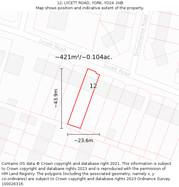 12, LYCETT ROAD, YORK, YO24 1NB: Plot and title map