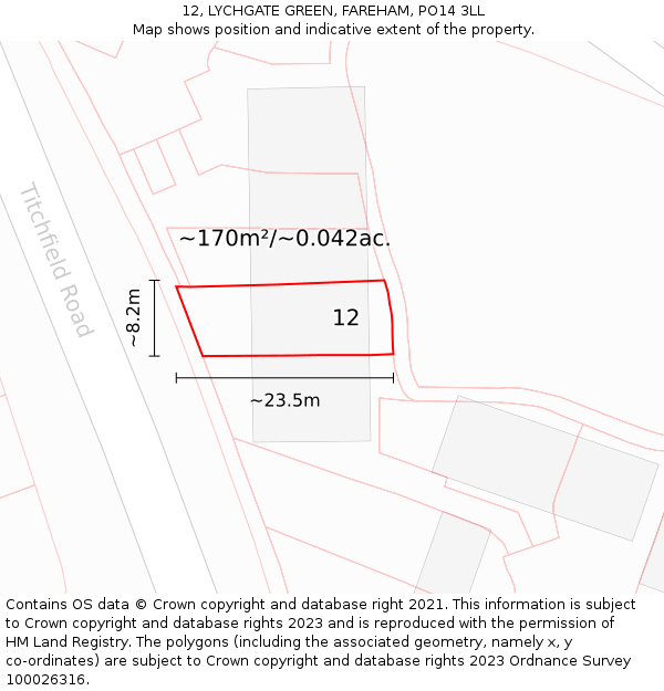 12, LYCHGATE GREEN, FAREHAM, PO14 3LL: Plot and title map