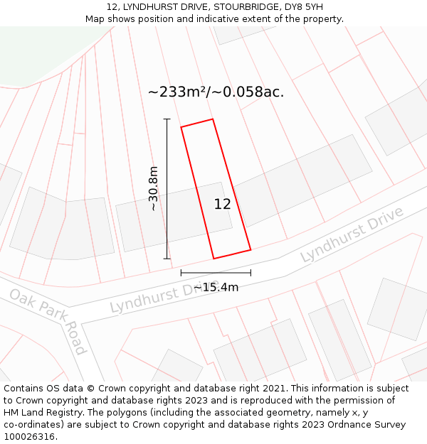 12, LYNDHURST DRIVE, STOURBRIDGE, DY8 5YH: Plot and title map